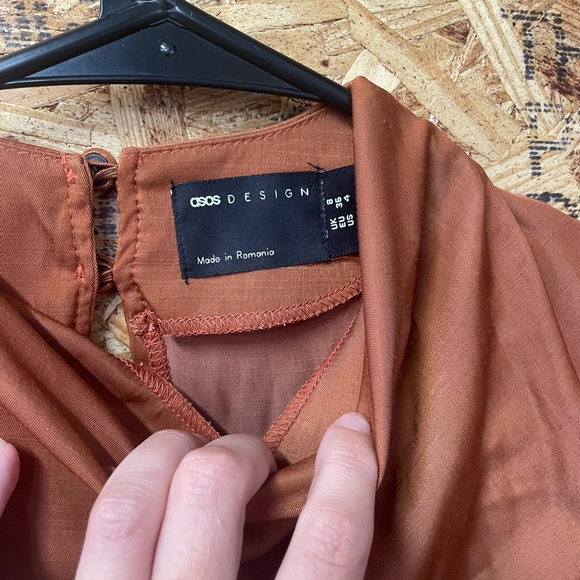 ASOS pleat cowl neck mini dress with tie belt in rust - Picture 7 of 8